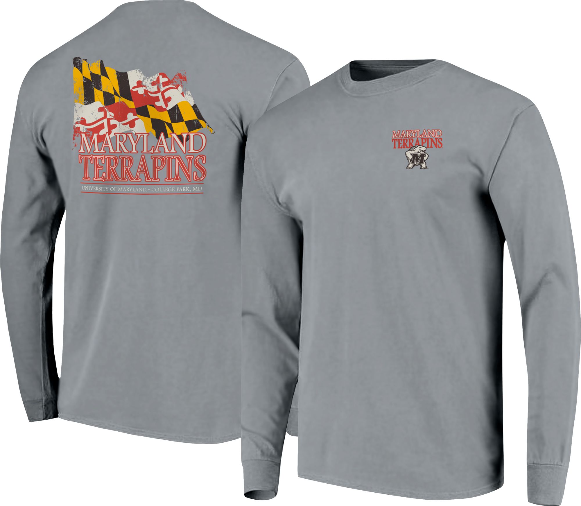 Image One Men's Maryland Terrapins Grey State Flag Long Sleeve T-Shirt product image