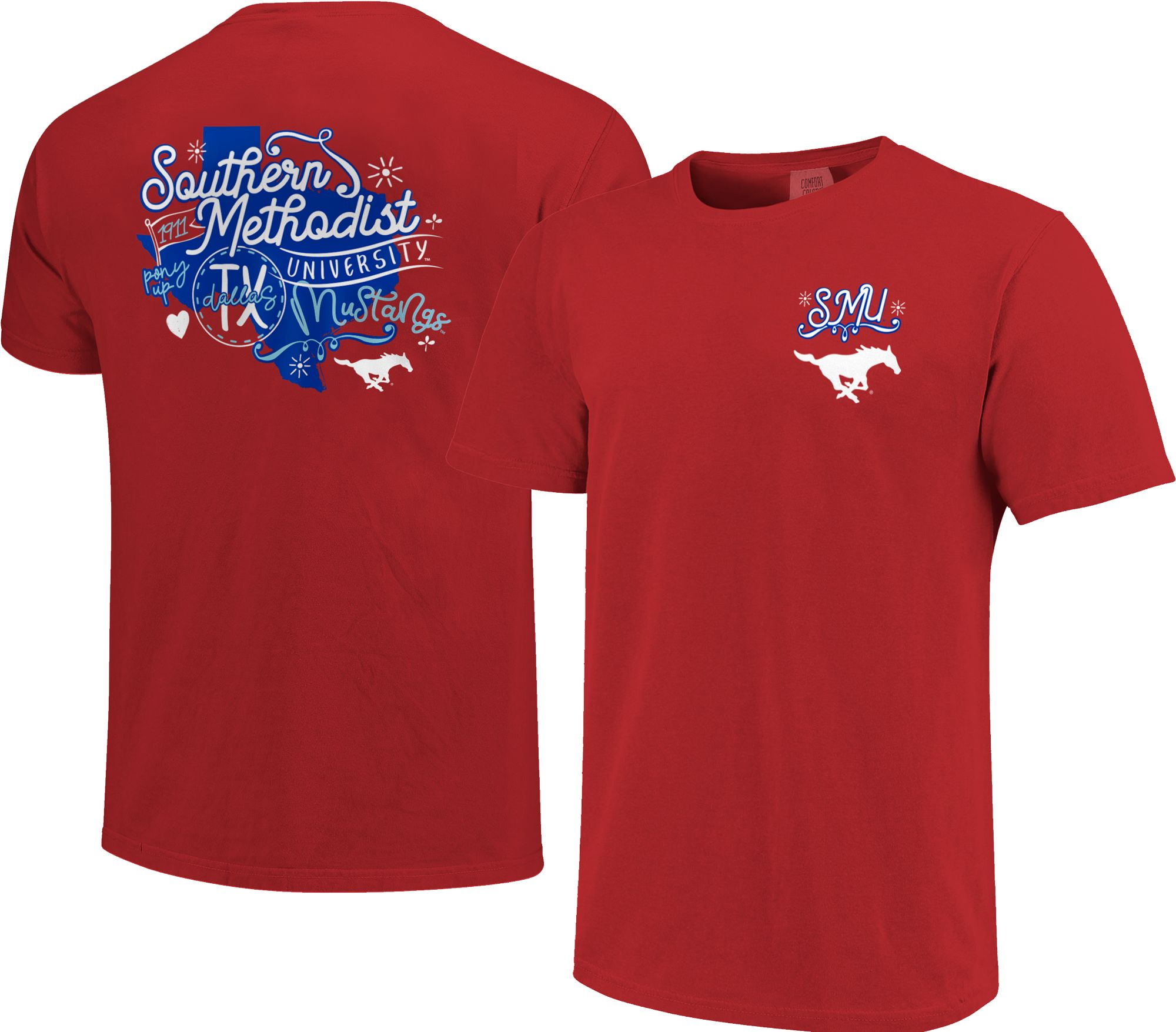 Image One Women's Southern Methodist Mustangs Red Doodles T-Shirt product image