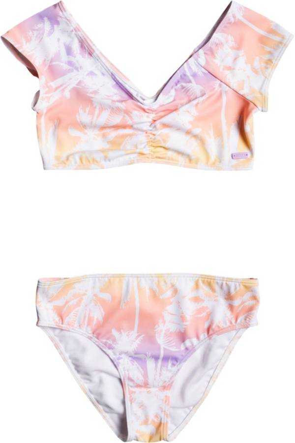 Girls' 2-7 Rainbow Check Two Piece Crop Top Bikini Set - Bright White –