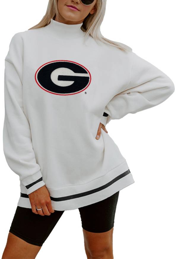 Pressbox Women's Georgia Bulldogs White Oversized Rock N' Roll Crewneck T- Shirt