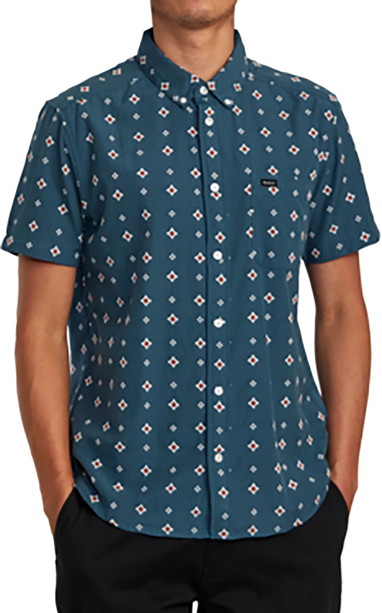 RVCA Camicia Uomo That'll Do Dobby Short Sleeve - Tessuto Dobby, Bottoni, Tasca, Vestibilità Aderente