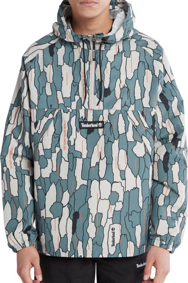 Timberland Men's Water-Resistant Anorak Camo Pullover Windbreaker Jacket, Small, Camo Tree Bark Print