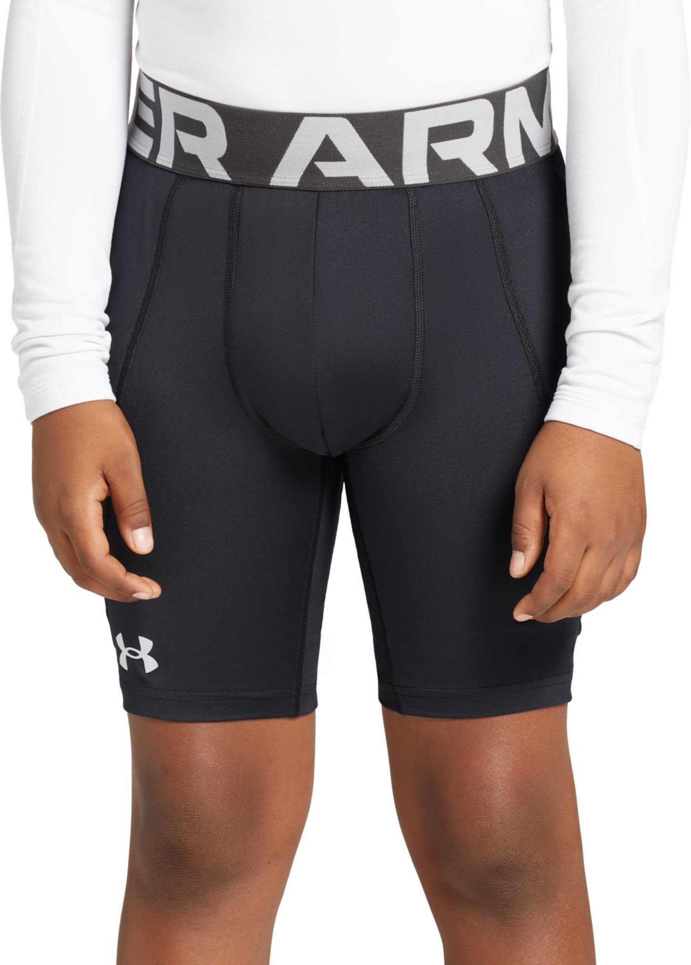 Under Armour Boy s Diamond Utility Sliding Shorts with Cup Black Halo Gray 1 Each