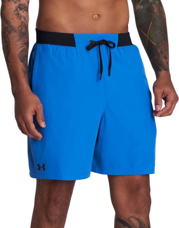Under Armour Baseline 10in. Mens Shorts in White-Bolt Red-Black