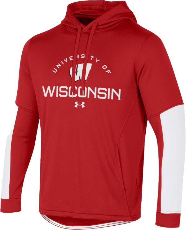 Under Armour Men's Wisconsin Badgers Red and White Gameday Pulover Hoodie product image
