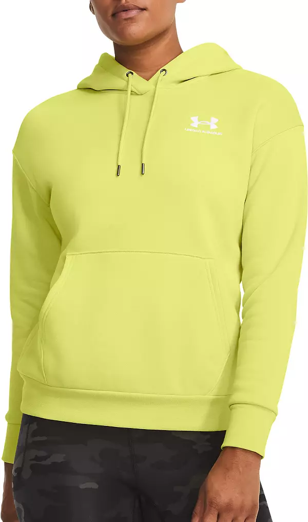 Under Armour Women's Essential Fleece Hoodie, Small, Lime Yellow