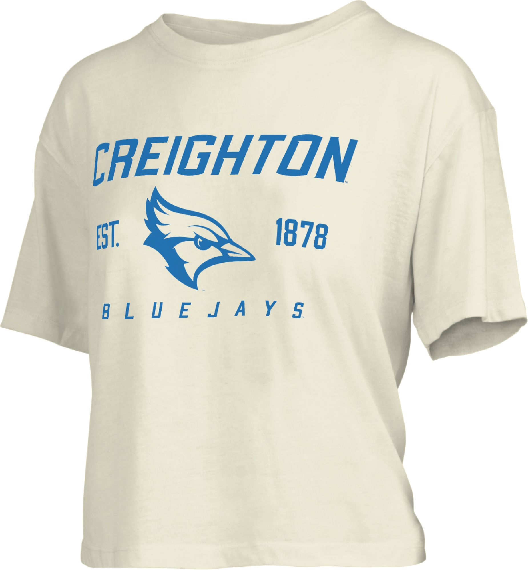 Pressbox Women's Creighton Bluejays White Knobie Crop T-Shirt