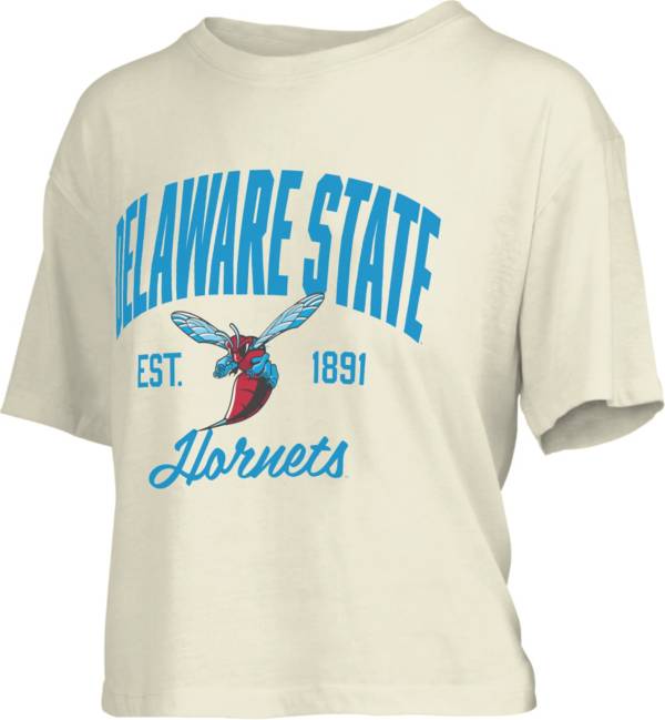 Pressbox Women's Delaware State Hornets White Knobie Crop T-Shirt product image