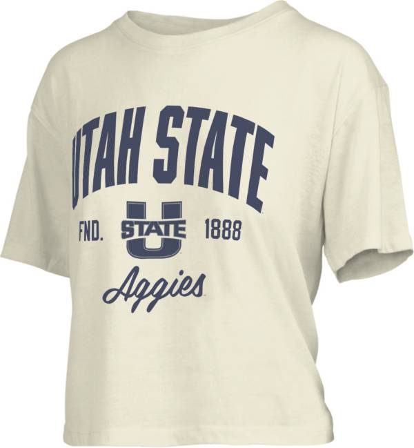 Pressbox Women's Utah State Aggies White Knobie Crop T-Shirt product image