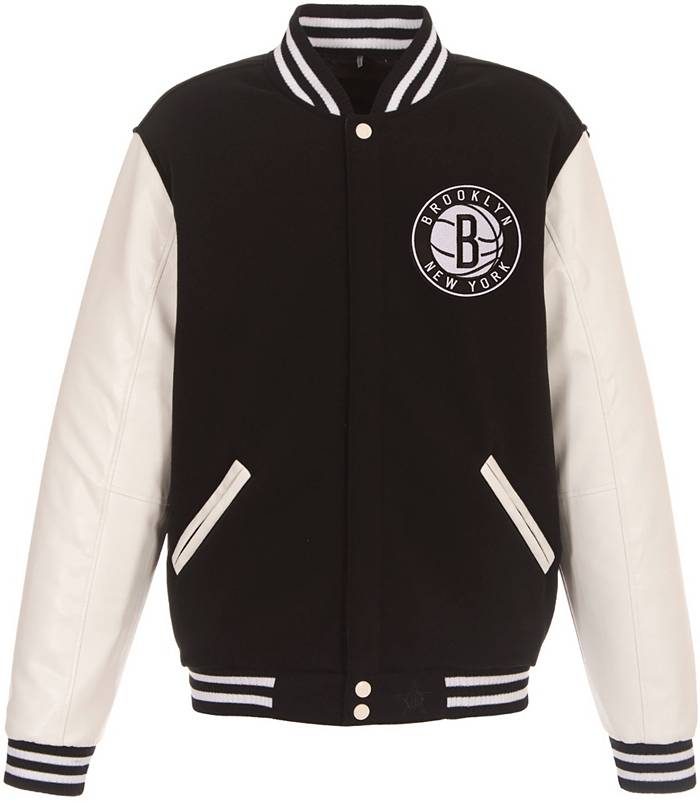 JH Design Men's Brooklyn Nets Black Varsity Jacket