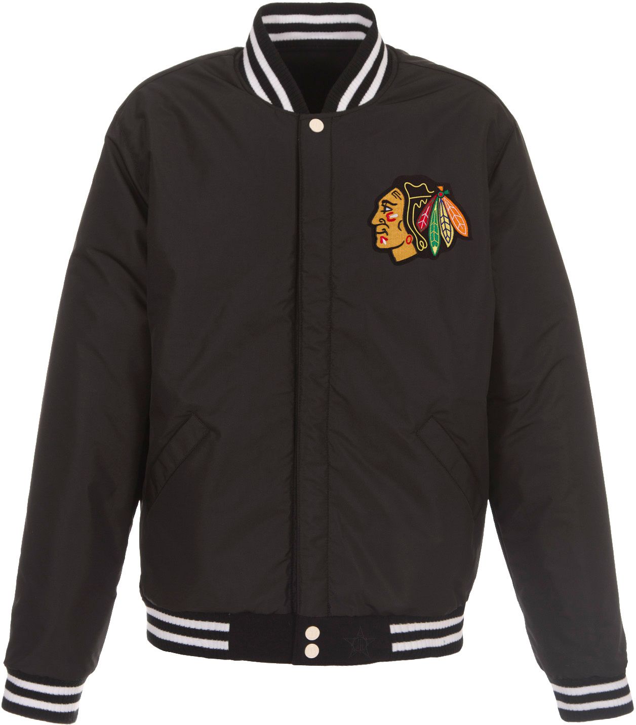 JH Design Chicago Blackhawks Varsity Black Reversible Wool Jacket