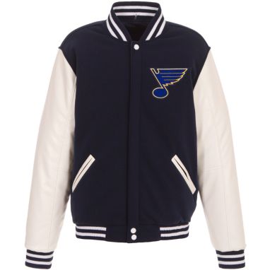 sorry, JH Design St. Louis Blues Logo Button Bomber Navy Jacket is currently out of stock