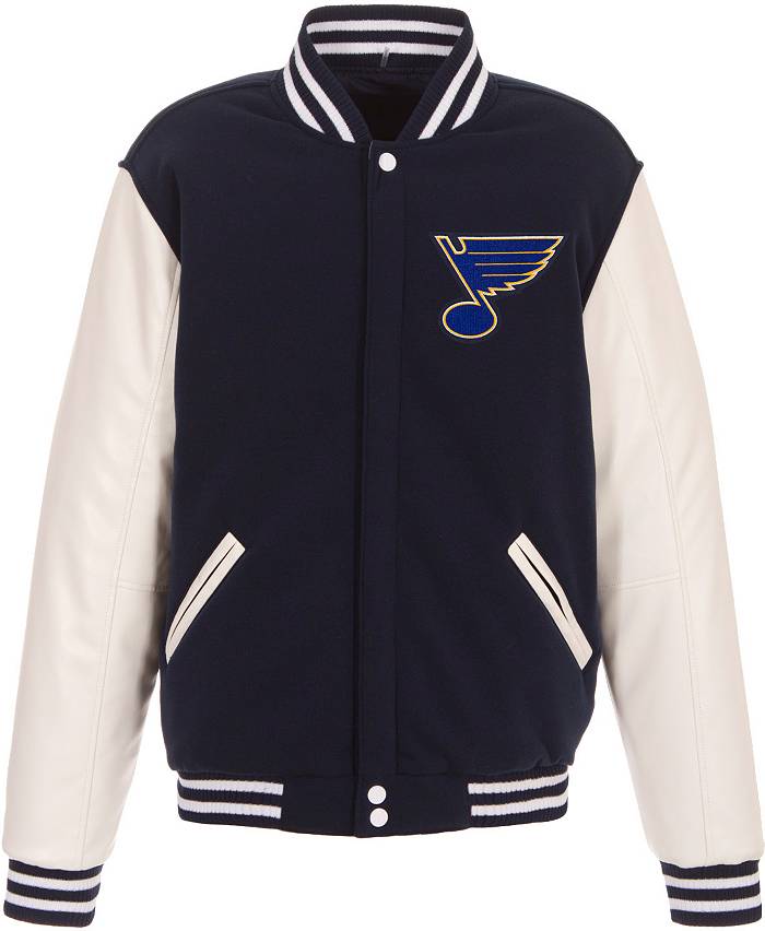 Men's JH Design Navy/White St. Louis Blues Reversible Fleece Jacket with Faux Leather Sleeves