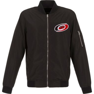 sorry, JH Design Carolina Hurricanes Logo Full-Zip Bomber Black Nylon Jacket is currently out of stock