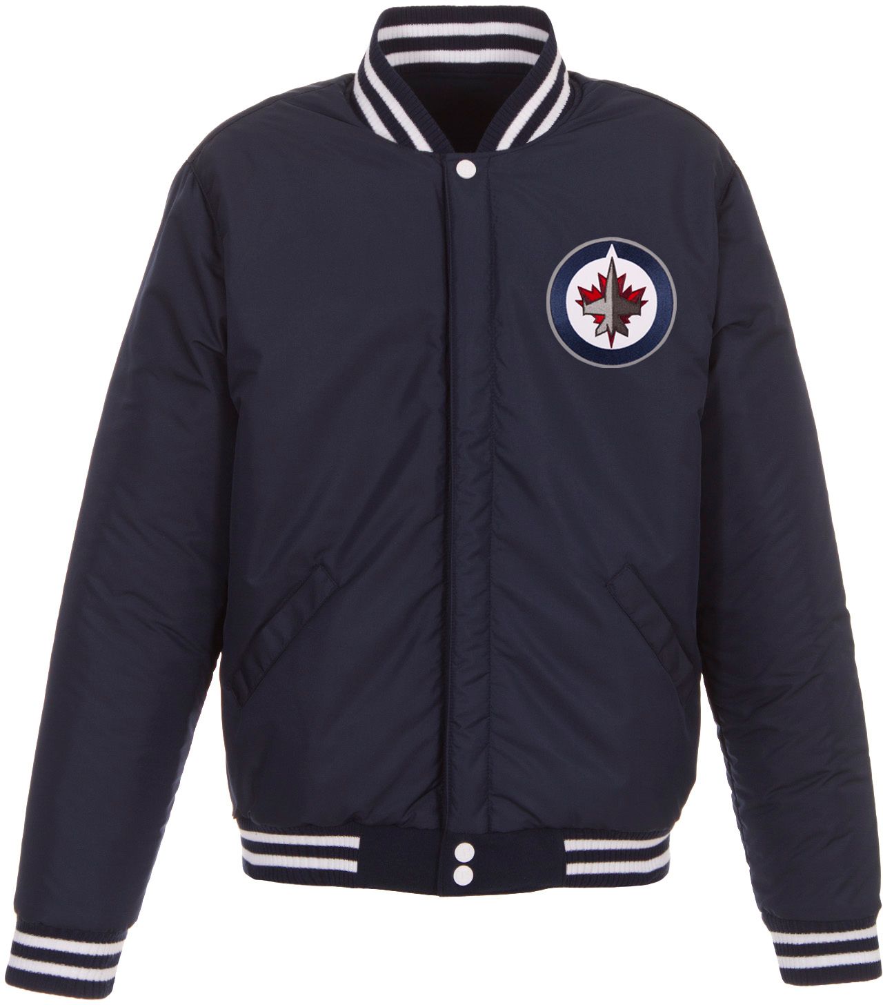 JH Design Winnipeg Jets Varsity Navy Reversible Wool Jacket