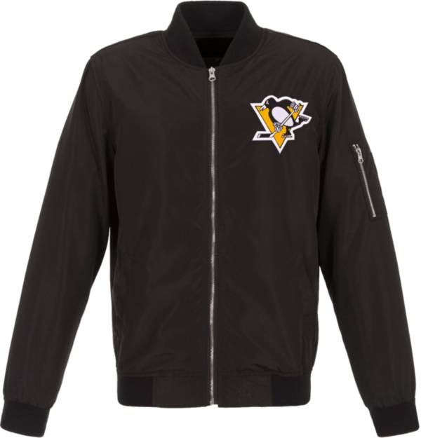 JH Design Pittsburgh Penguins Logo Full-Zip Bomber Black Nylon Jacket product image