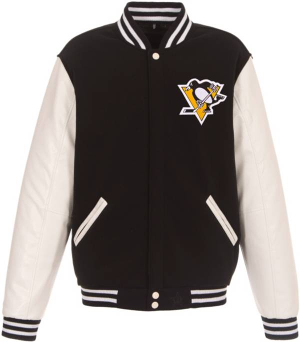 JH Design Pittsburgh Penguins Logo Button Bomber Black Jacket product image