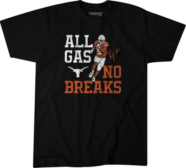 BreakingT Texas Longhorns Black All Gas, No Breaks Bijan Robinson Football T-Shirt product image