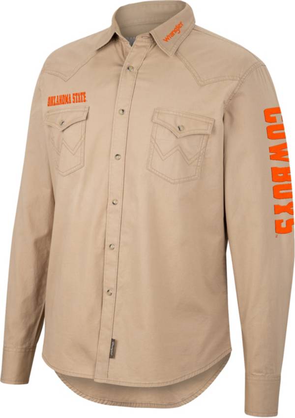 Wrangler Men's Oklahoma State Cowboys Brown Button Down Longsleeve Shirt product image