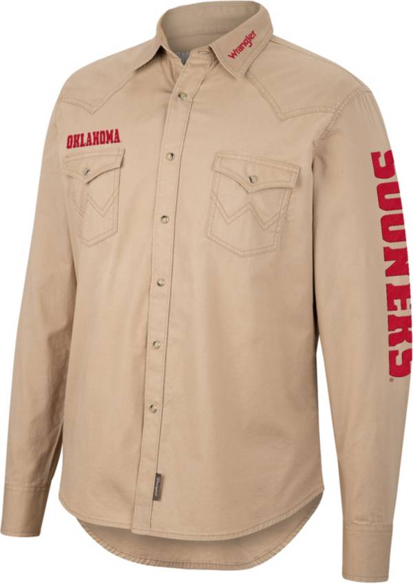 Wrangler Men's Oklahoma Sooners Brown Button Down Longsleeve Shirt product image