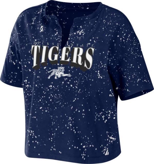 WEAR by Erin Andrews Women's Jackson State Tigers Navy Blue Bleach Washed T-Shirt product image