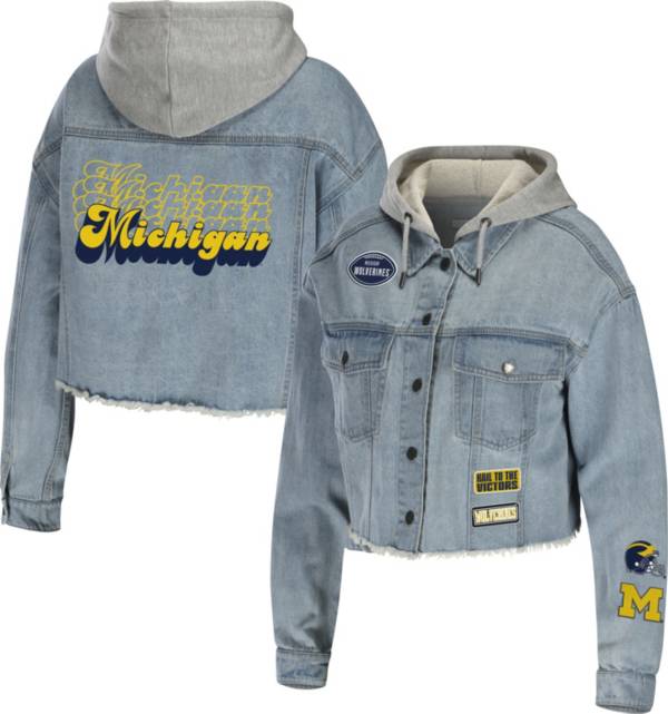 WEAR by Erin Andrews Women's Michigan Wolverines Bleached Denim Hooded Jacket product image
