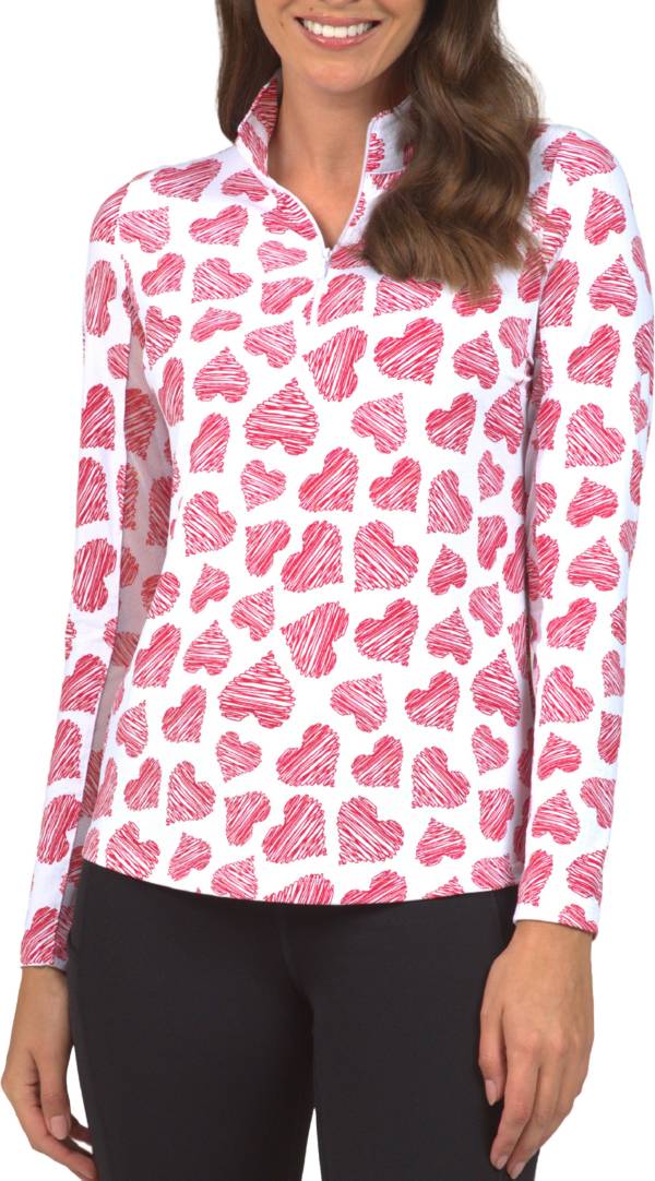 IBKUL Women's Long Sleeve Scribble Hearts Golf 1/4 Zip Shirt product image