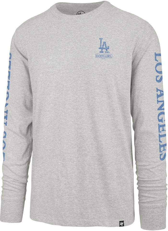 47 Men's Los Angeles Dodgers Grey Triple Down Franklin Long Sleeve T-Shirt