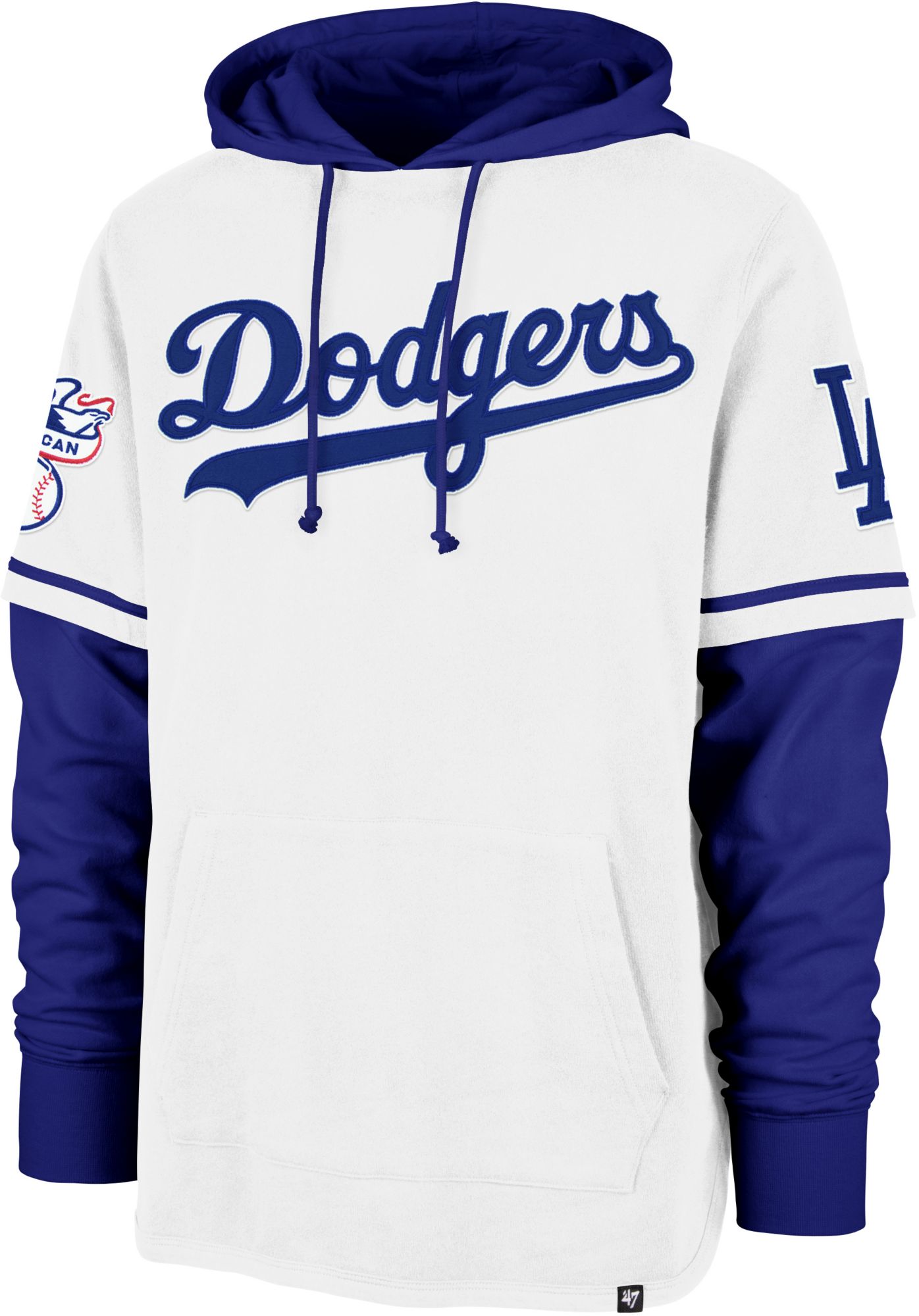 '47 Men's Los Angeles Dodgers White Tri-Stop Cooperstown Pullover Hoodie