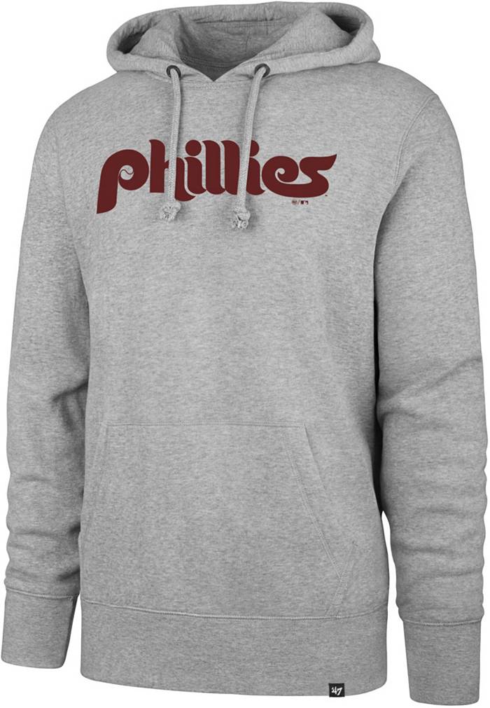 47 Brand Philadelphia Phillies Throwback Grey Wordmark Hooded Sweatshirt