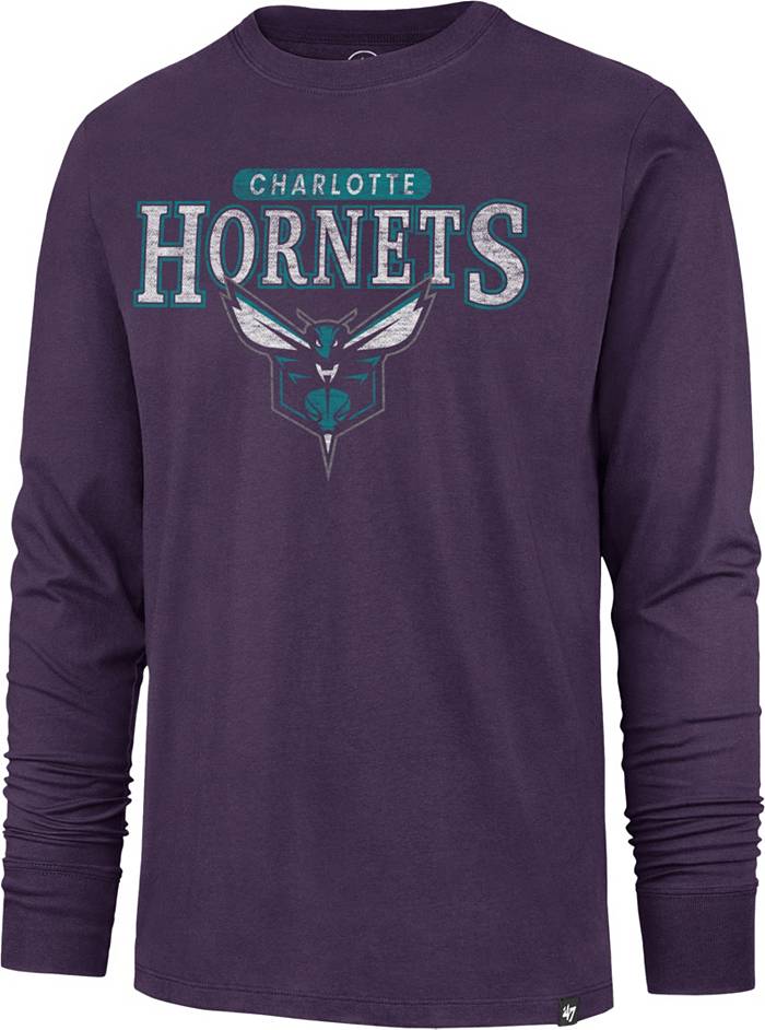47 Men's Charlotte Hornets Purple Linear Franklin Long Sleeve T-Shirt, Small