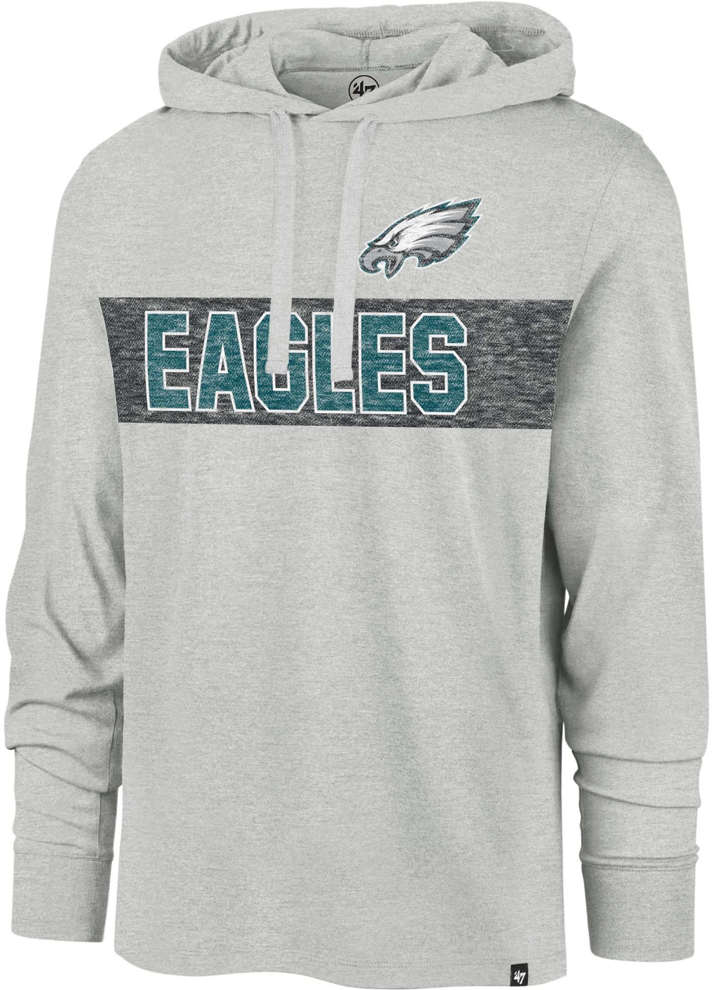 '47 Men's Philadelphia Eagles Grey Field Franklin Long Sleeve Hooded T-Shirt