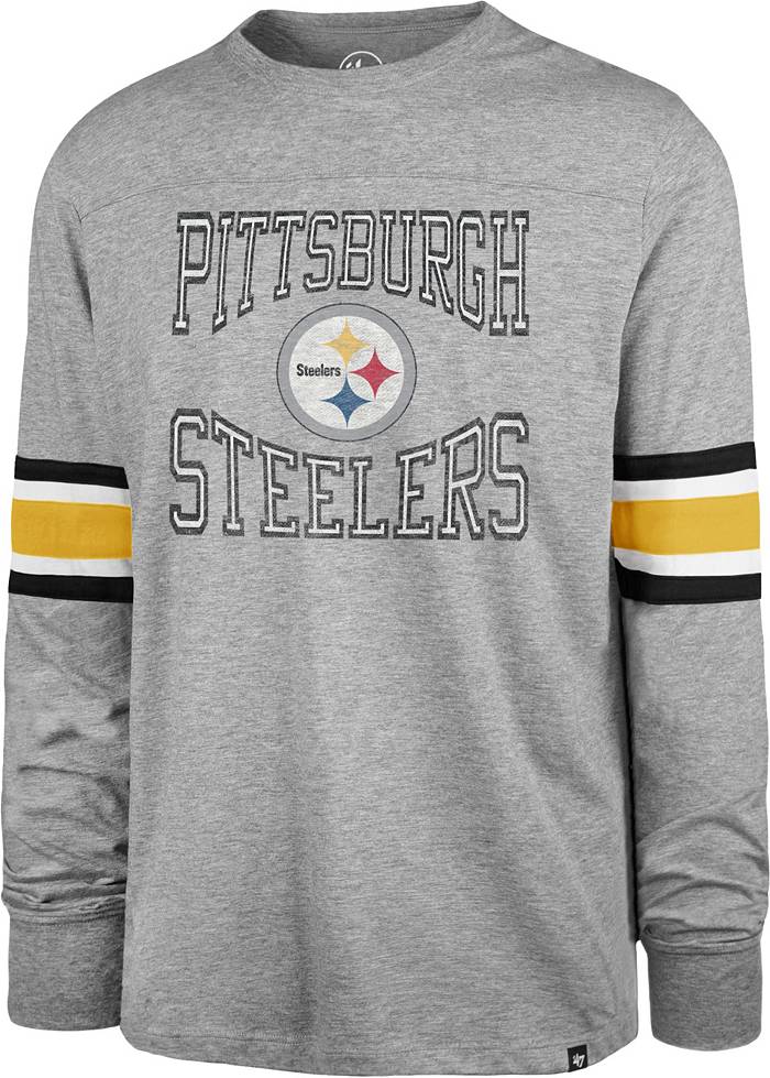 '47 Men's Pittsburgh Steelers Cover 2 Grey Long Sleeve T-Shirt