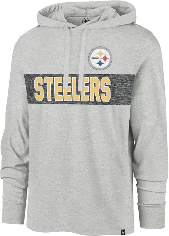 '47 Men's Pittsburgh Steelers Grey Franklin Long Sleeve Hooded T-Shirt