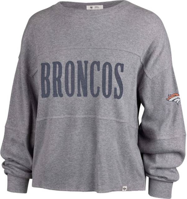 Ladies Denver Broncos Grey Lead Play Notch Neck Long Sleeve T Shirt