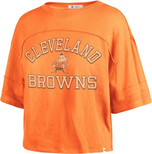 47 Women's Cleveland Browns Orange Half-Moon Crop T-Shirt