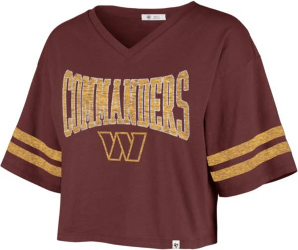 WASHINGTON COMMANDERS GRIDIRON GLAM SHORT SLEEVE CROP TEE WITH SPORT STRIPE  DETAIL