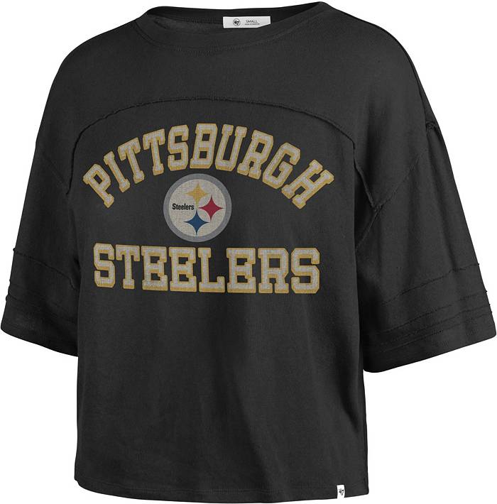 '47 Women's Pittsburgh Steelers Black Half-Moon Crop T-Shirt
