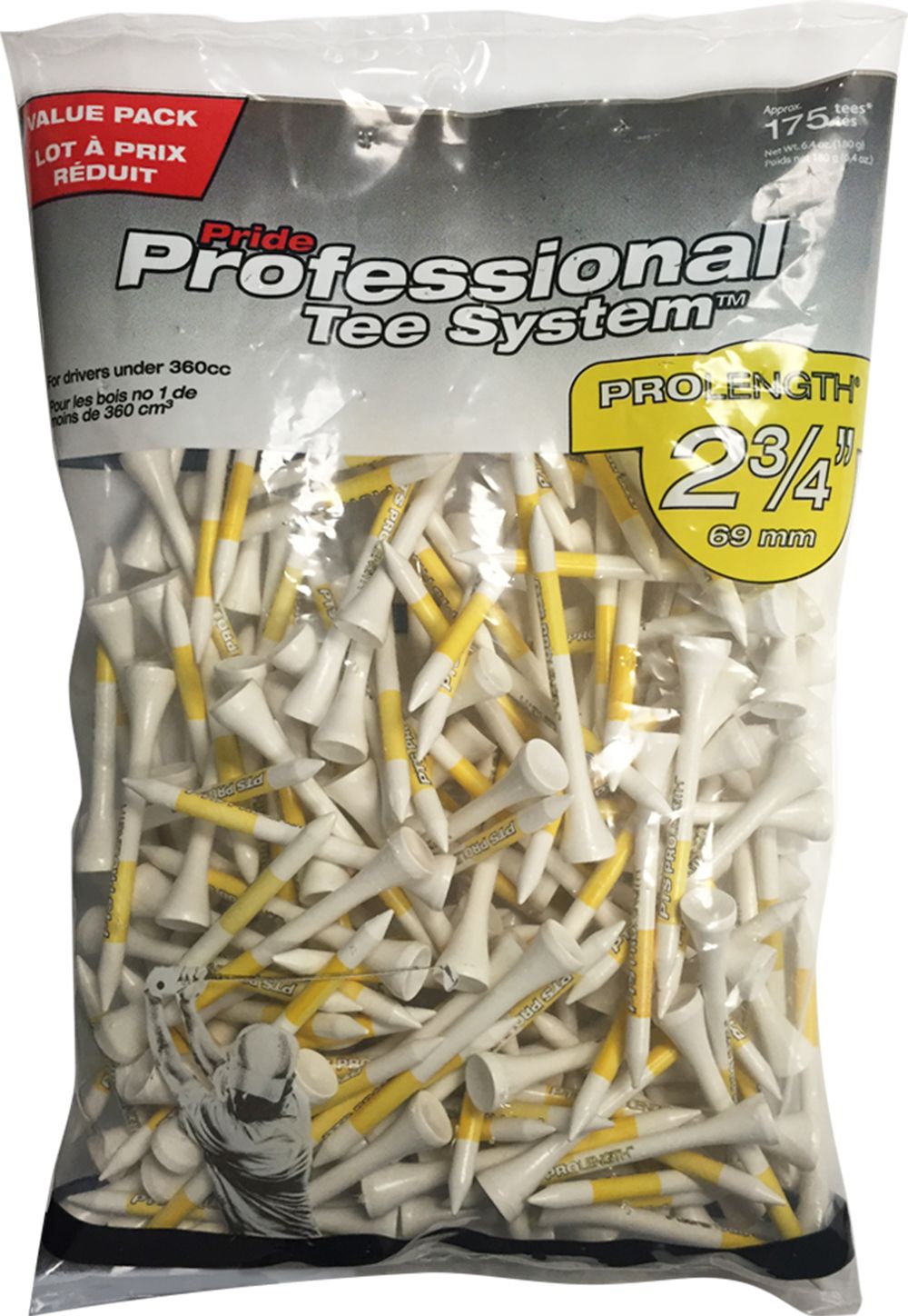 Pride PTS 2.75" Yellow on White ProLength Tees - 175 Pack
