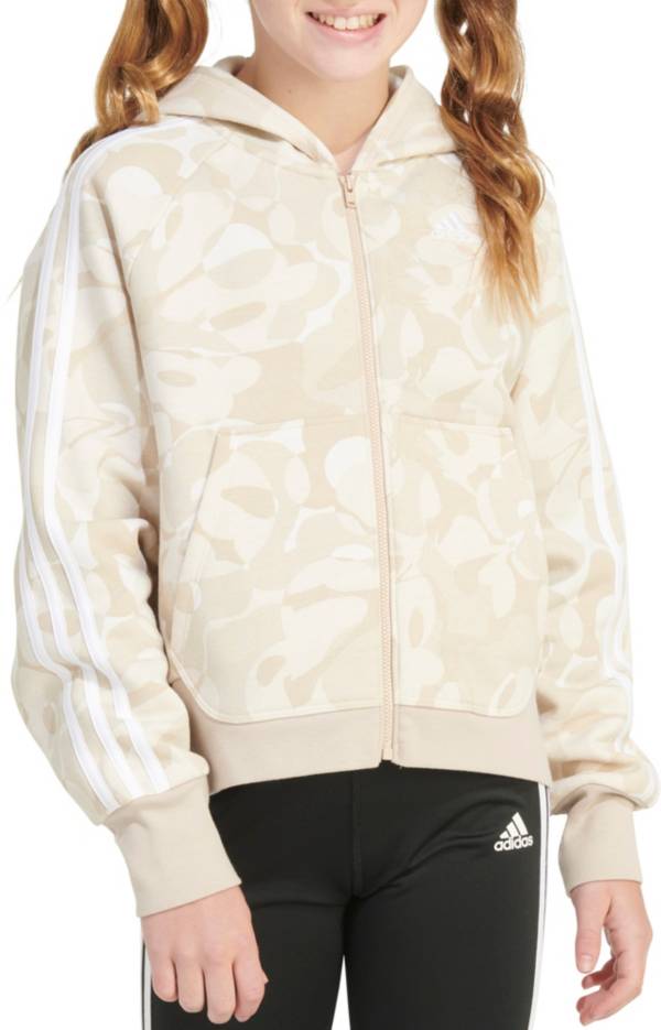 adidas Girls' Zip-Front Essential 3-Stripe Hooded Fleece Jacket product image
