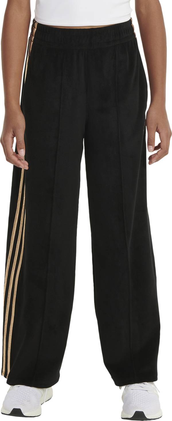 adidas Girls' 3-Stripe Wide Leg Velour Pants