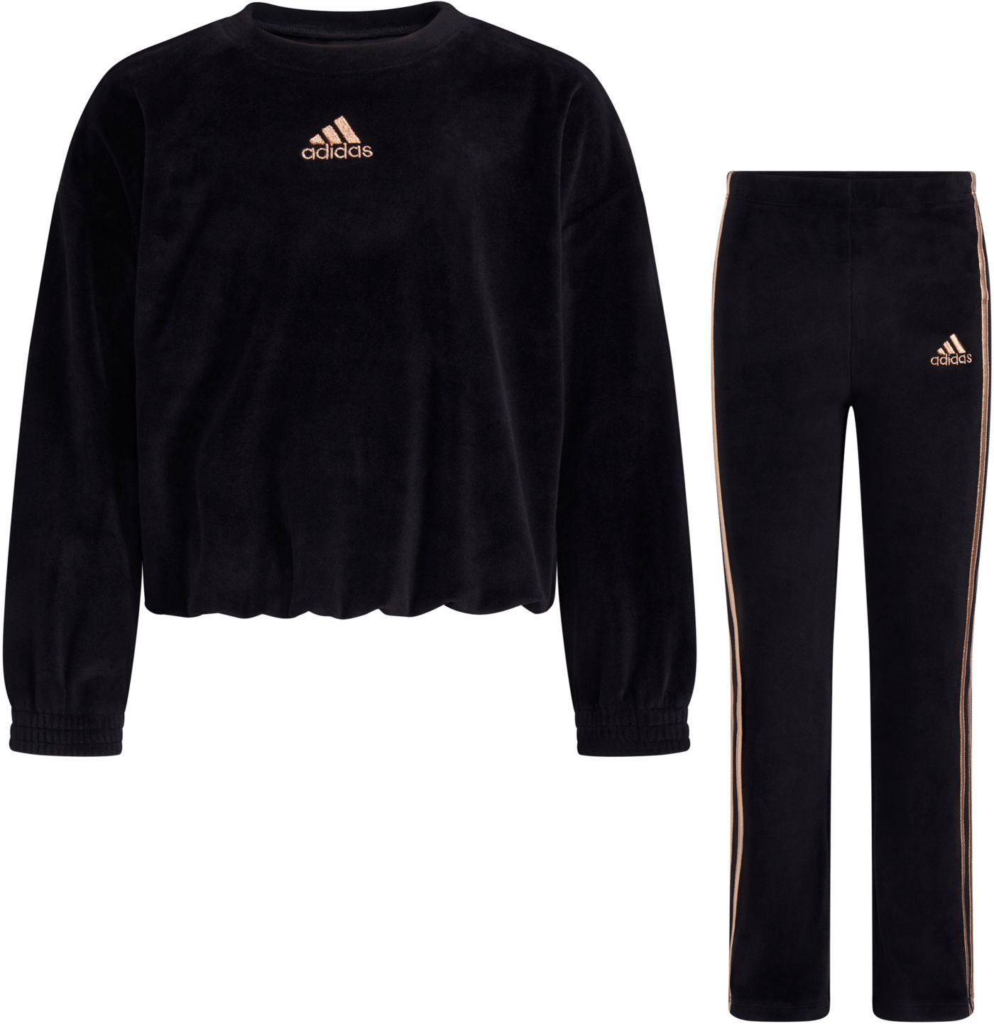 adidas Little Girls Crewneck Velour Set Dick s Sporting Goods