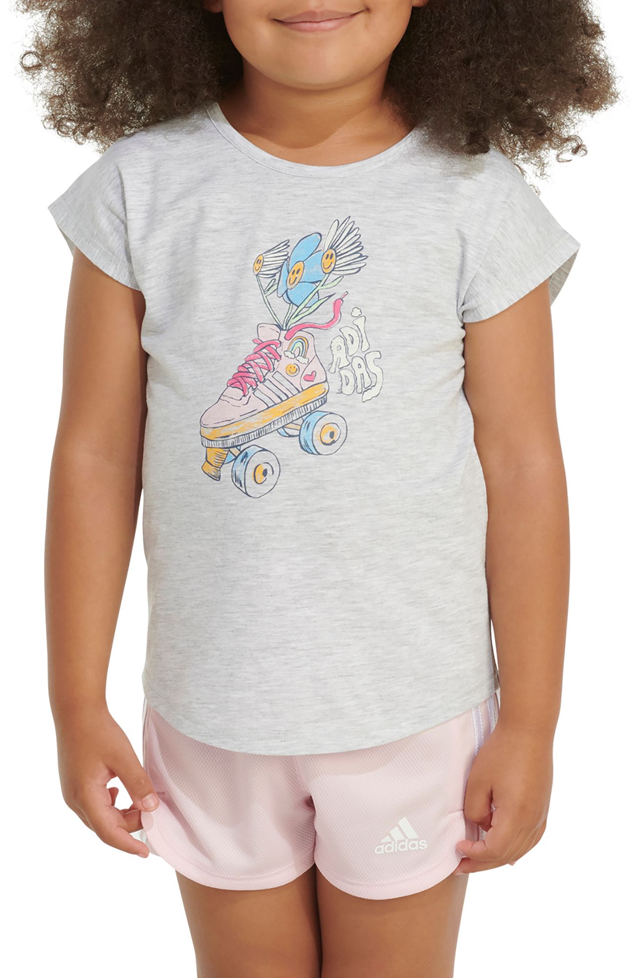adidas Little Girls' Heather T-Shirt & Mesh Shorts Two Piece Set