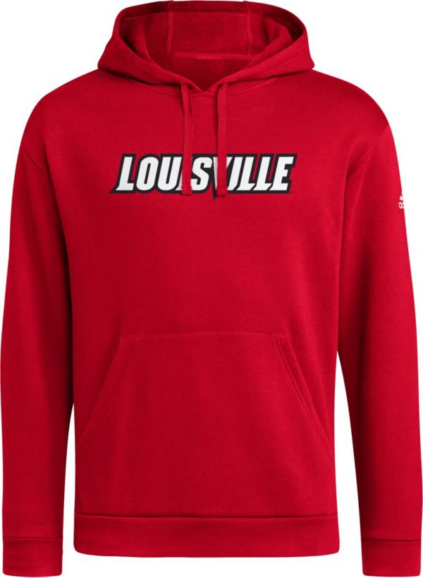 adidas Men's Louisville Cardinals Cardinal Red Wordmark Pullover Fleece  Hoodie