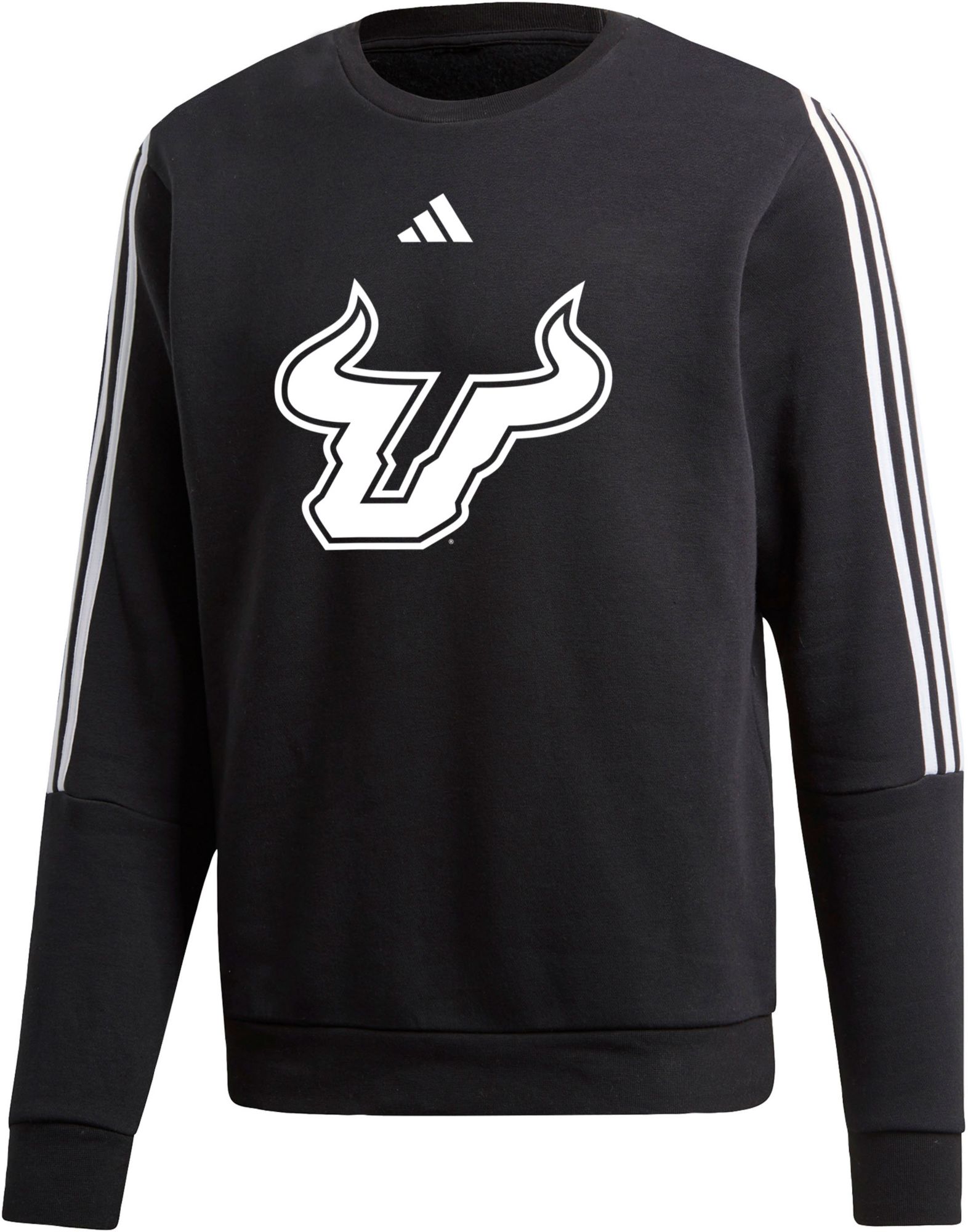 adidas Men's South Florida Bulls Black 3-Stripe Crew Pullover Sweatshirt product image
