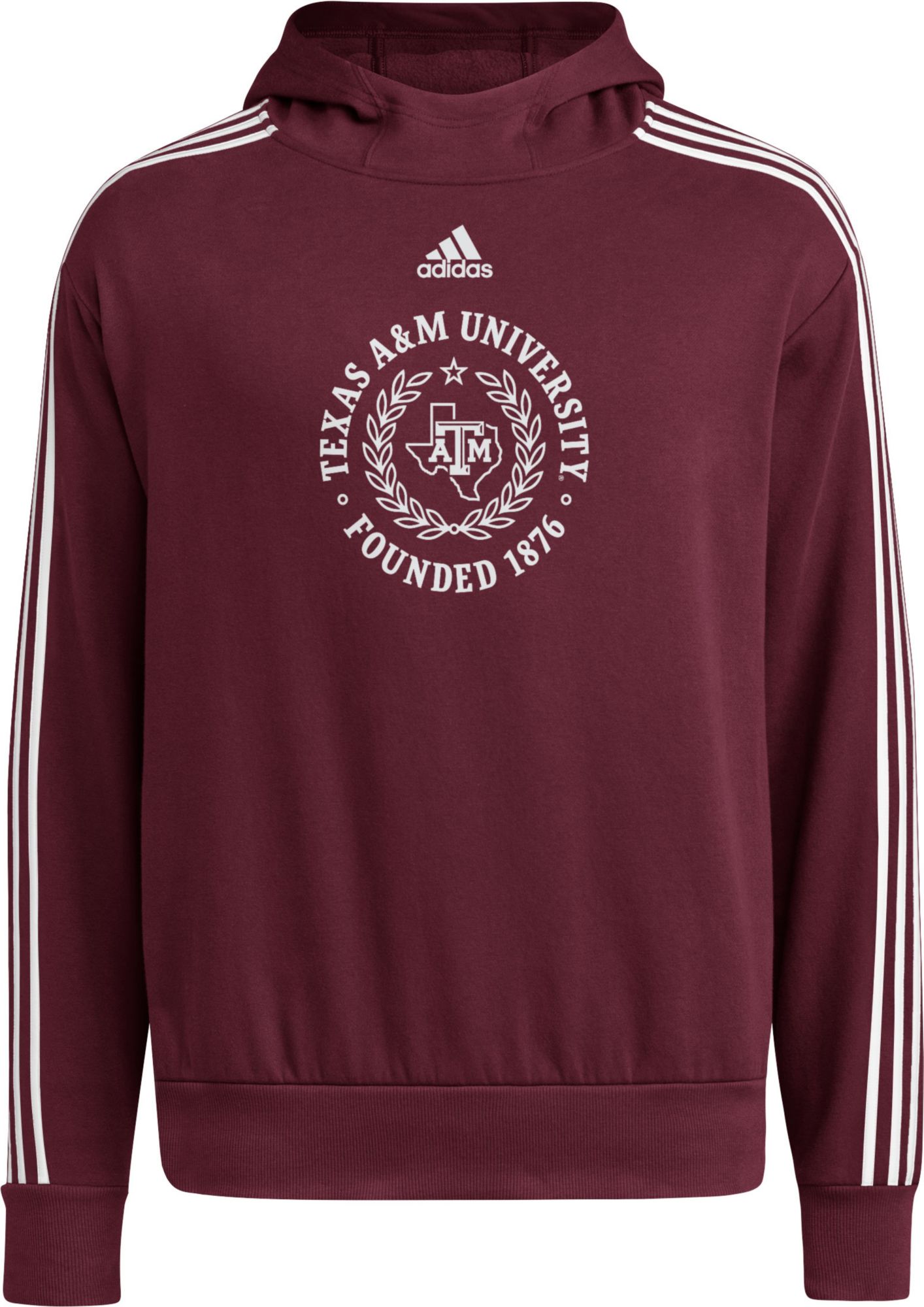 adidas Men's Texas A&M Aggies Maroon 3-Stripe Pullover Hoodie product image