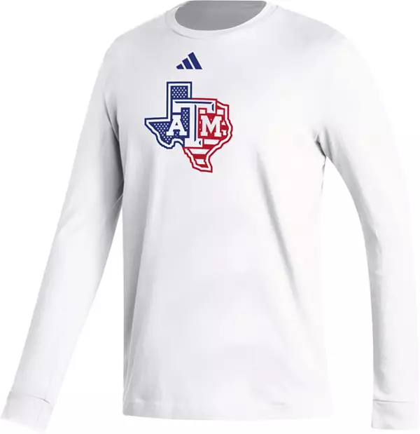 Adidas Men's Texas A&M Aggies White Flag Long Sleeve T-Shirt, Large