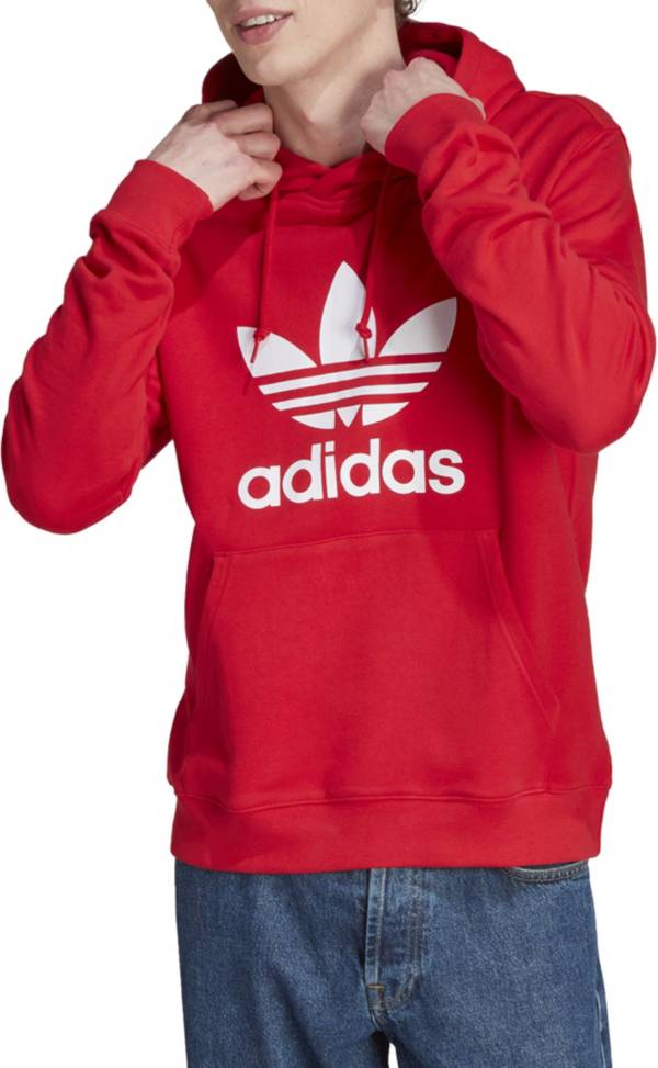 Red adidas trefoil hoodie on sale women's