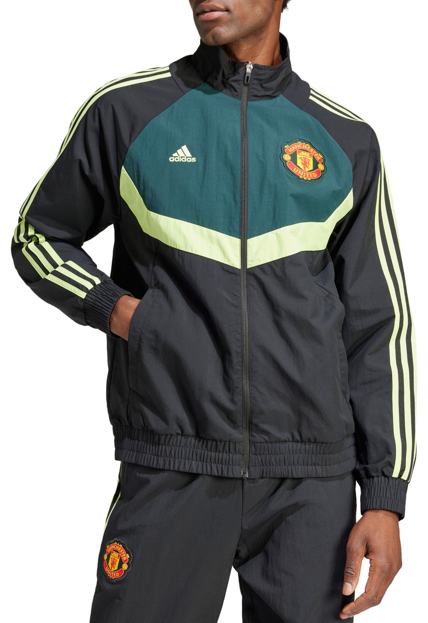 adidas Adult Manchester United 2024 Black Woven Track Jacket Dick s Sporting Goods