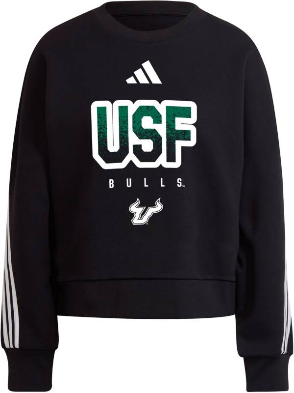 adidas Women s South Florida Bulls Black 3 Stripe Crew Pullover